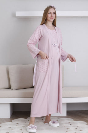 Vintage Lace Maternity-Nursing Nightgown & Robe Set Powder - 2297