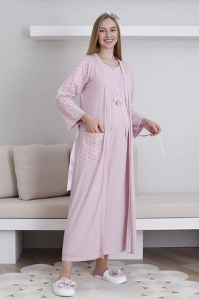 Vintage Lace Maternity-Nursing Nightgown & Robe Set Powder - 2297