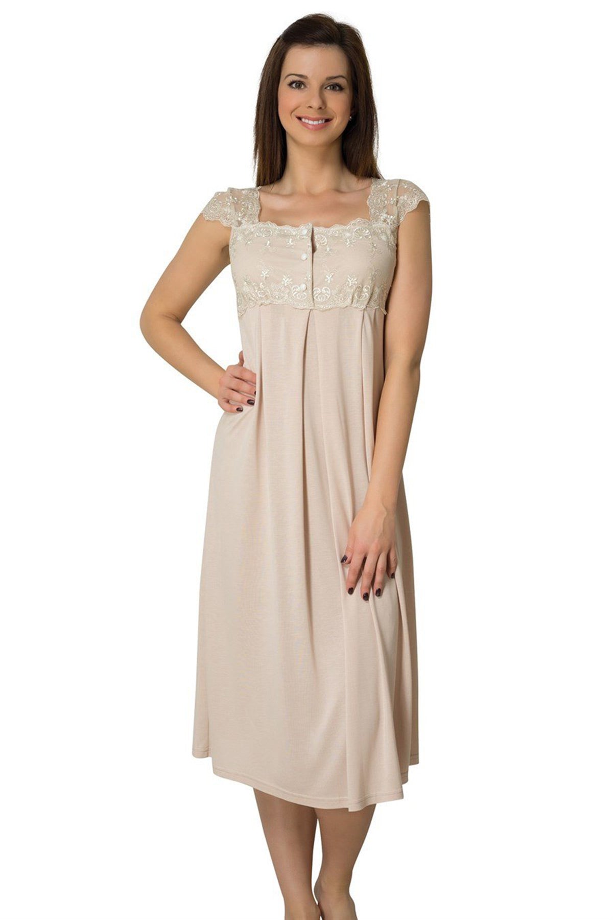 Lace Shoulder Maternity & Nursing Nightgown Coffee - 2304