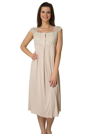 Lace Shoulder Maternity & Nursing Nightgown With Robe Coffee - 2302