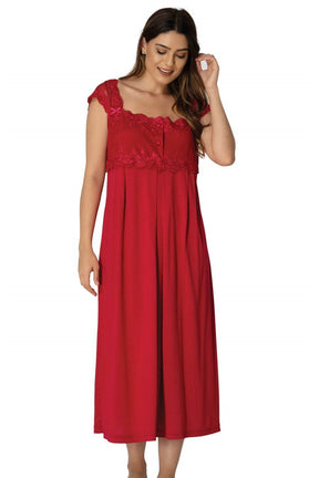 Lace Shoulder Maternity & Nursing Nightgown With Robe Cherry - 2302