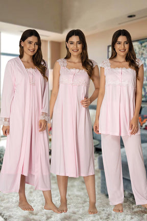 Lace Shoulder 4 Pieces Maternity & Nursing Set Pink - 2305