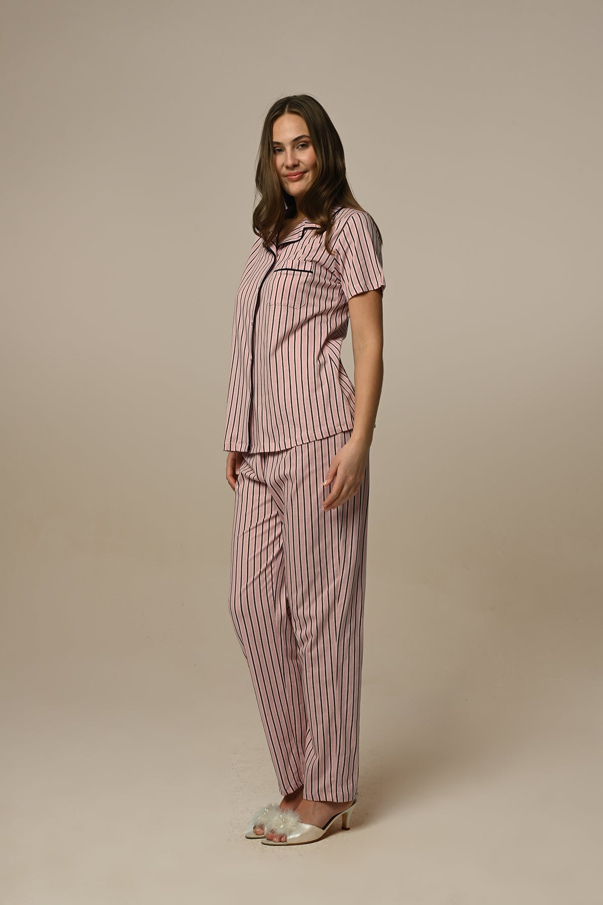 Striped Maternity & Nursing Pajamas Powder - 23261