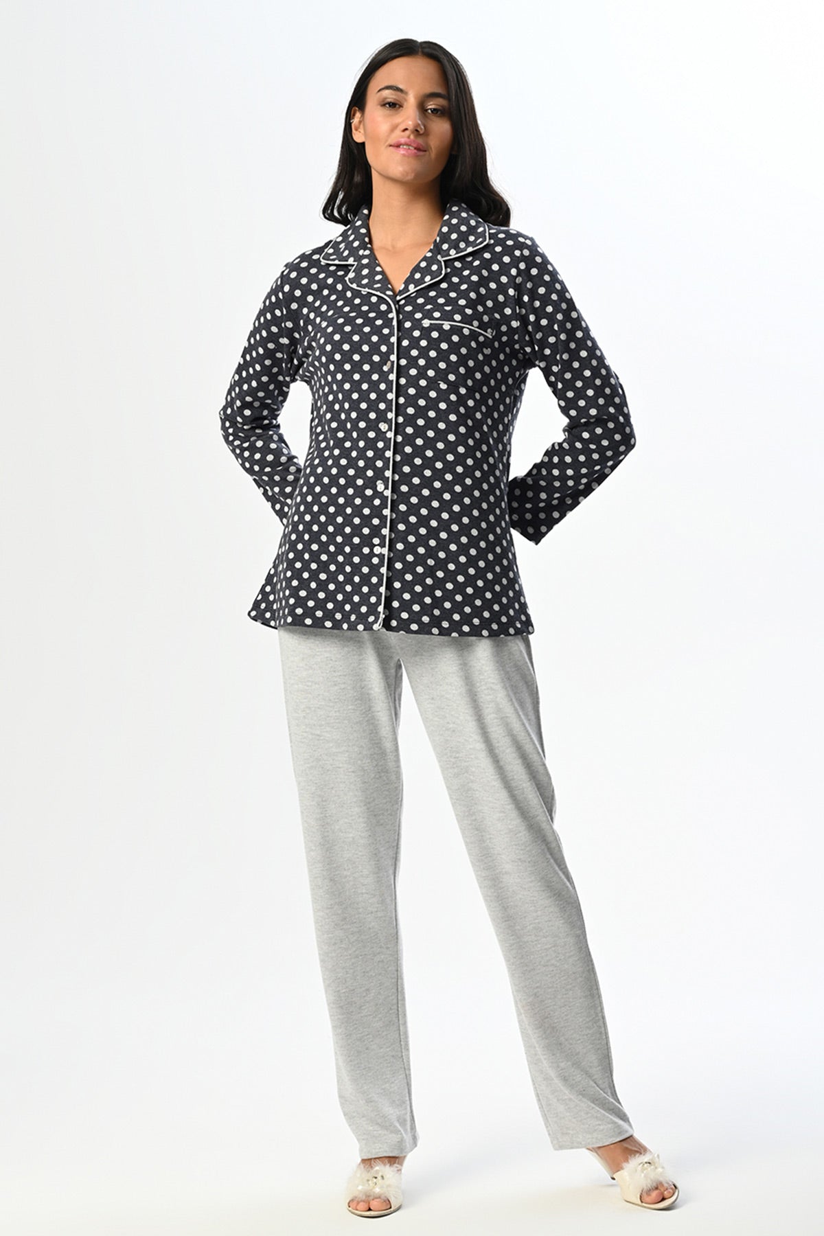 Polka Dot Maternity & Nursing Pajamas Grey - 23270