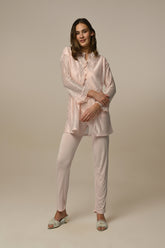 Lace Collar 3-Pieces Maternity & Nursing Pajamas With Tulle Robe Ecru - 23333