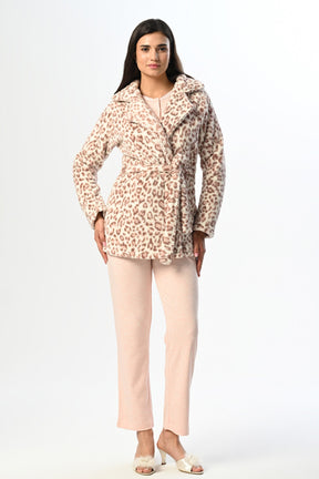 Leopard 3-Pieces Maternity & Nursing Pajamas With Welsoft Robe Powder - 23360