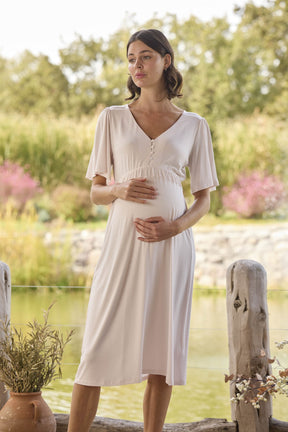 Lace Maternity & Nursing Nightgown Pink - 24078