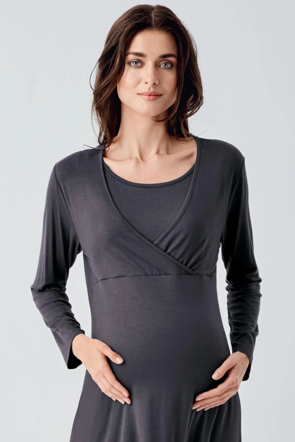 Melange Double Breasted 4 Pieces Maternity & Nursing Set Anthracite - 105105