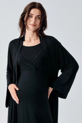 Melange Double Breasted 4 Pieces Maternity & Nursing Set Black - 105105