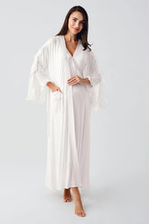 Chiffon Double Breasted Maternity & Nursing Nightgown With Flywheel Arm Robe Ecru - 24106