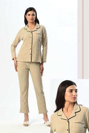 Ribbed Women's Pajamas Beige - 24210