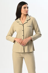 Ribbed Women's Pajamas Beige - 24210