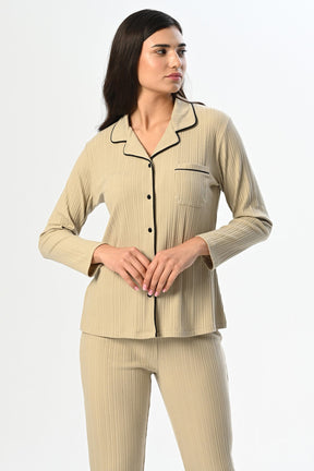 Ribbed Women's Pajamas Beige - 24210