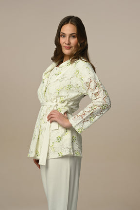 Flower Lace 3-Pieces Maternity & Nursing Pajamas With Robe Ecru - 24305