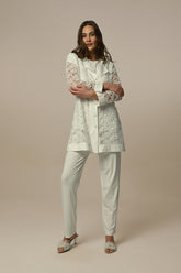 Flower Lace Detailed 3-Pieces Maternity & Nursing Pajamas With Robe Ecru - 24318