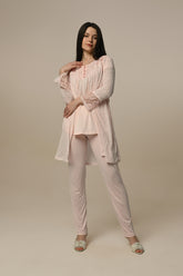 Melande Lace Sleeve 3-Pieces Maternity & Nursing Pajamas With Robe Powder - 24321