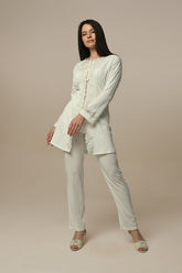 Lace Edge 3-Pieces Maternity & Nursing Pajamas With Ribbed Robe Ecru - 24324