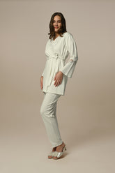 Lace 3-Pieces Maternity & Nursing Pajamas With Flywheel Arm Robe Ecru - 24329