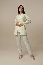 Motif Embroidered 3-Pieces Maternity & Nursing Pajamas With Robe Ecru - 24332