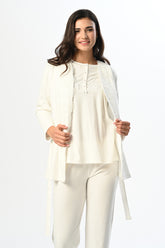 Lacy Edge 3-Piece Maternity-Nursing Pajama & Robe Set Ecru - 24359