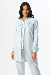 Ruffled Lace 3-Pieces Maternity & Nursing Pajamas With Robe Blue - 24367