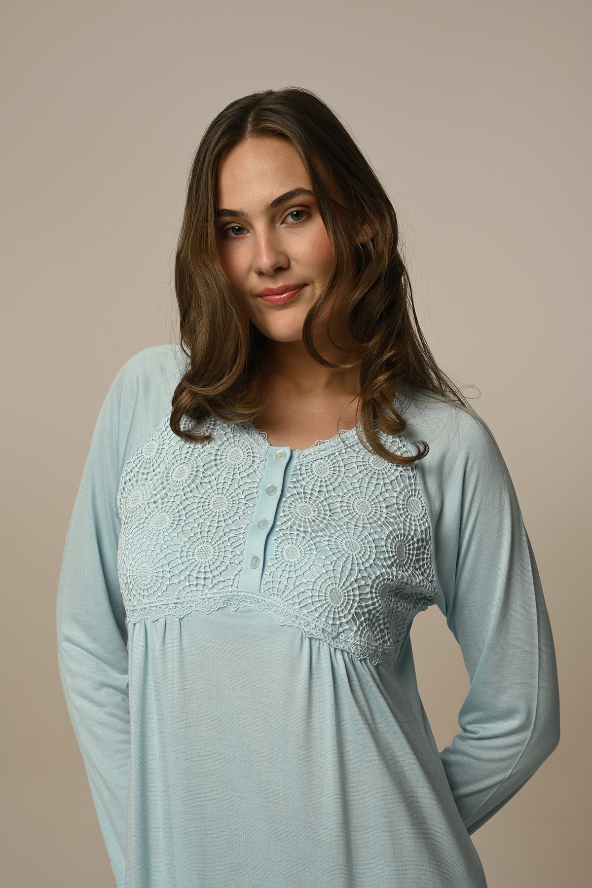 Guipure Collar Maternity & Nursing Nightgown Green - 24402