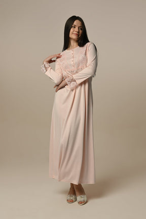 Lace Embroidered Maternity & Nursing Nightgown Powder - 24403