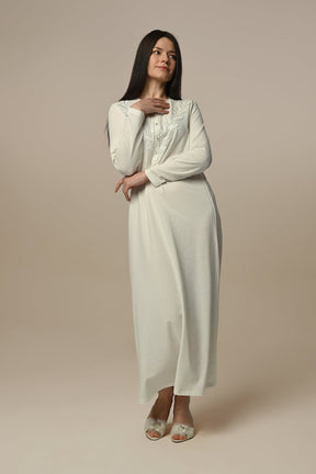 Lace Collar Maternity & Nursing Nightgown Ecru - 24404