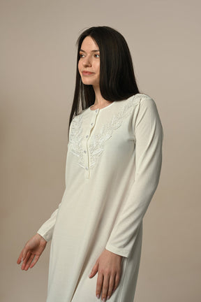 Lace Collar Maternity & Nursing Nightgown Ecru - 24404