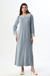 Ribbed Lace Maternity & Nursing Nightgown Grey - 24407