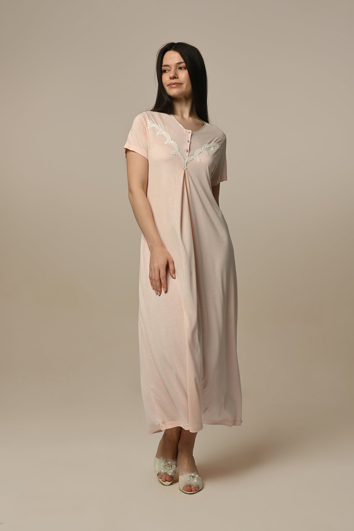 Lace Maternity & Nursing Nightgown With Jacquard Robe Powder - 24515