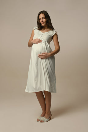 Festoon Maternity & Nursing Nightgown With Robe Ecru - 24517