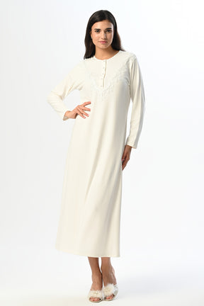 Polka Dot Maternity & Nursing Nightgown With Robe Ecru - 24522