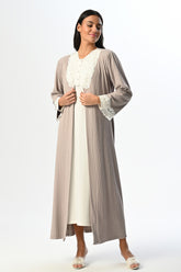 Lacy Edges Maternity & Nursing Nightgown With Robe Ecru - 24525