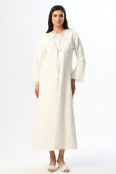 Lace Sleeve And Collar Maternity & Nursing Nightgown With Robe Ecru - 24531