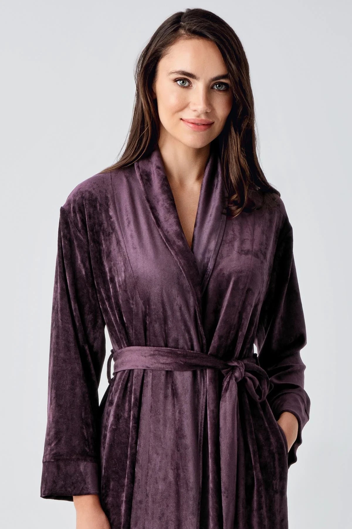 Velvet Long Maternity Robe Plum - 25100