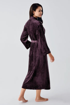 Velvet Long Maternity Robe Plum - 25100