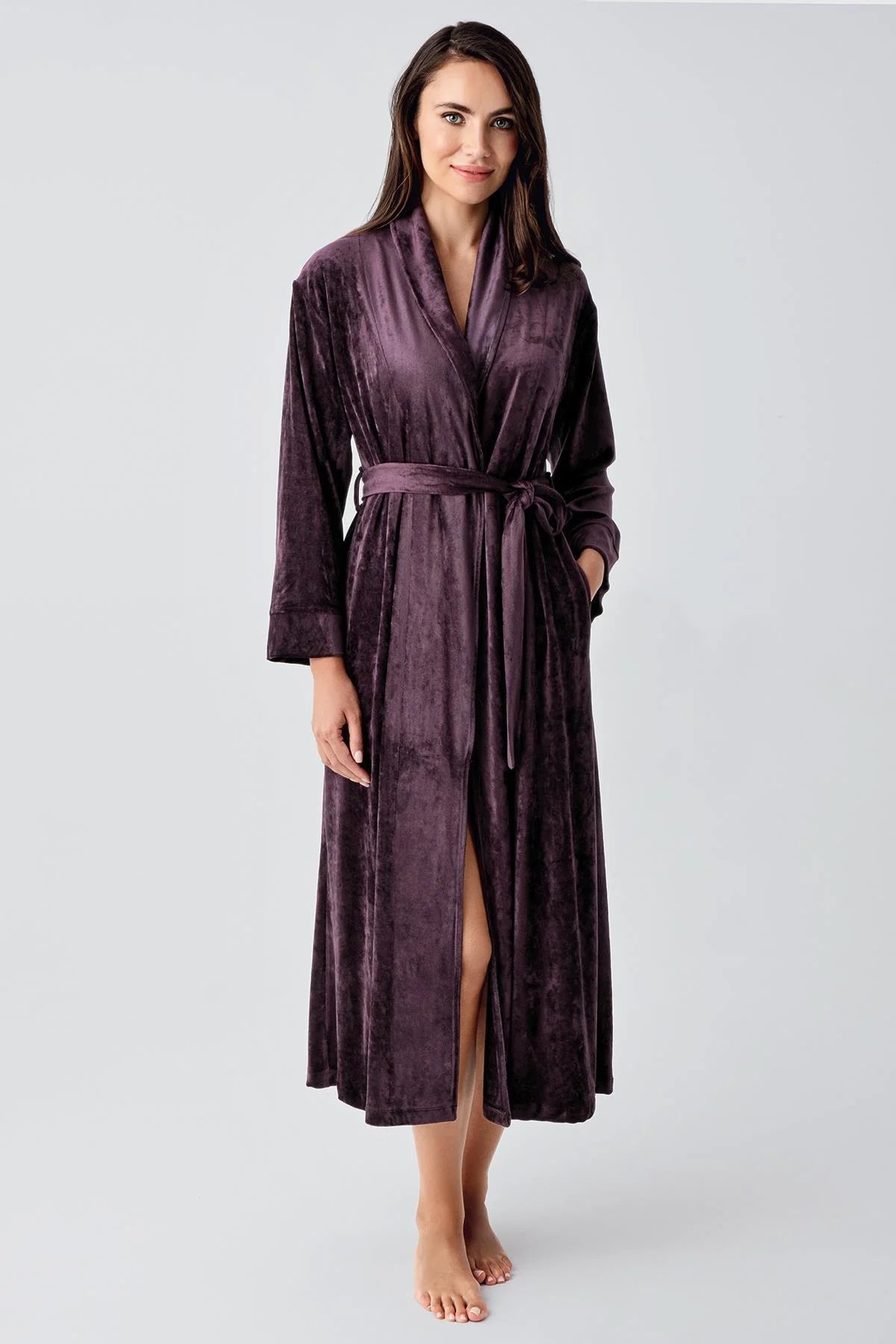 Velvet Long Maternity Robe Plum - 25100