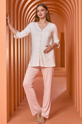 Melange Maternity & Nursing Pajamas Pink - 25146