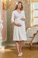 Lace V-Neck Maternity & Nursing Nightgown Ecru - 25150