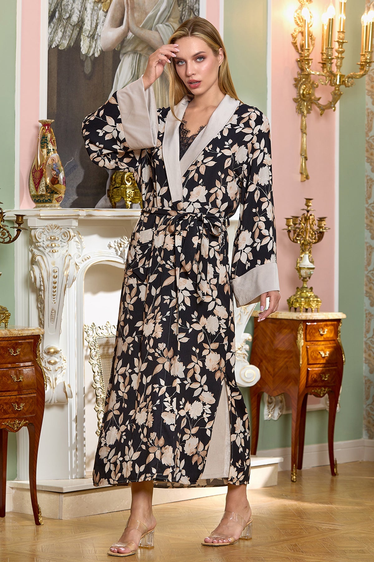 Flower Pattern Maternity Robe Patterned - 25196