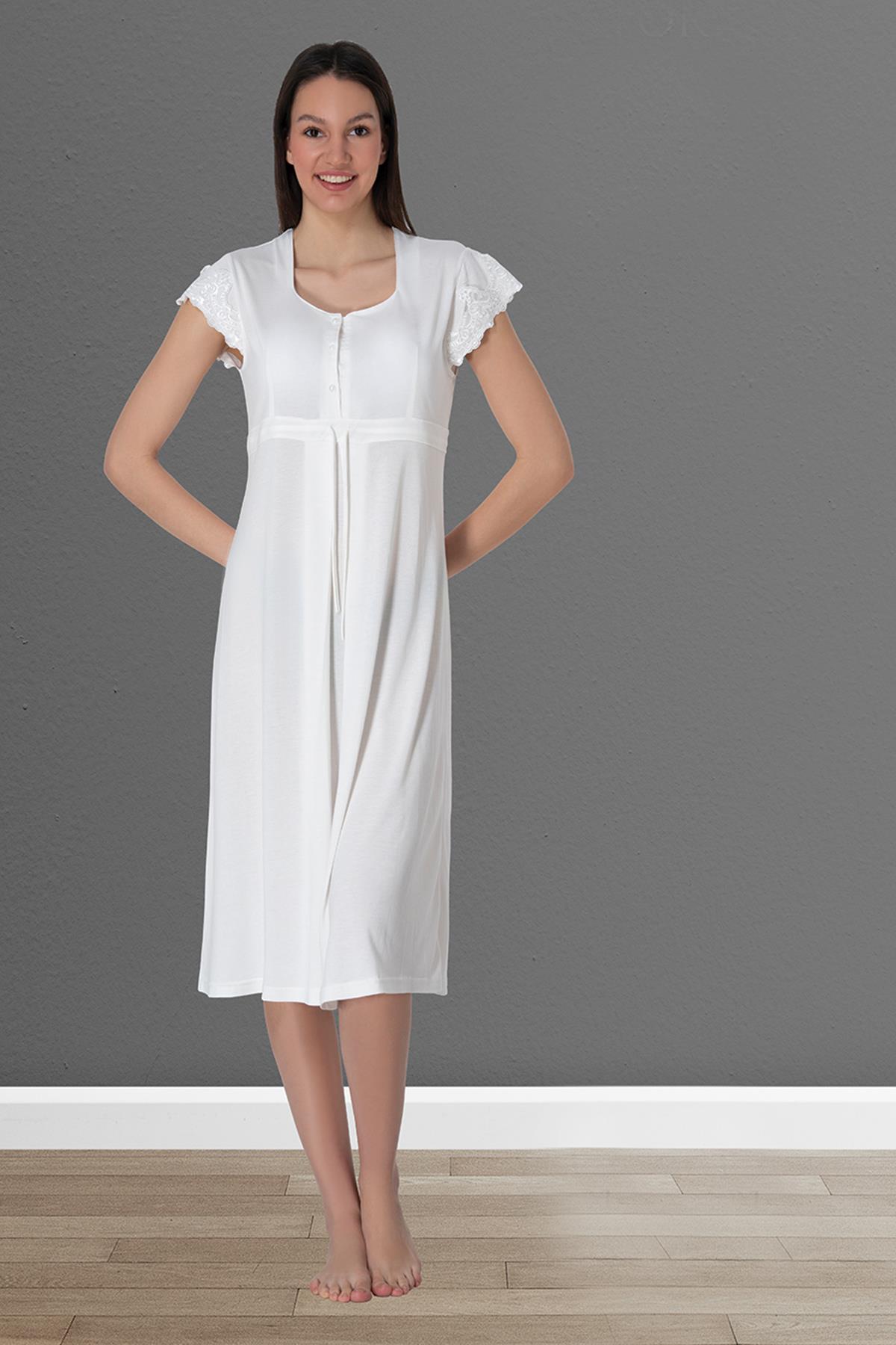 Lacy Maternity & Nursing Nightgown With Robe Ecru - 2525