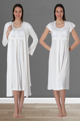 Lacy Maternity & Nursing Nightgown With Robe Ecru - 2525