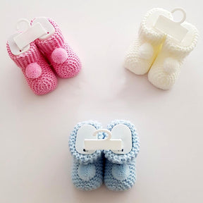 12-Pack Pom-Pom Knit Baby Booties White (0-6 Months) - 253.3000