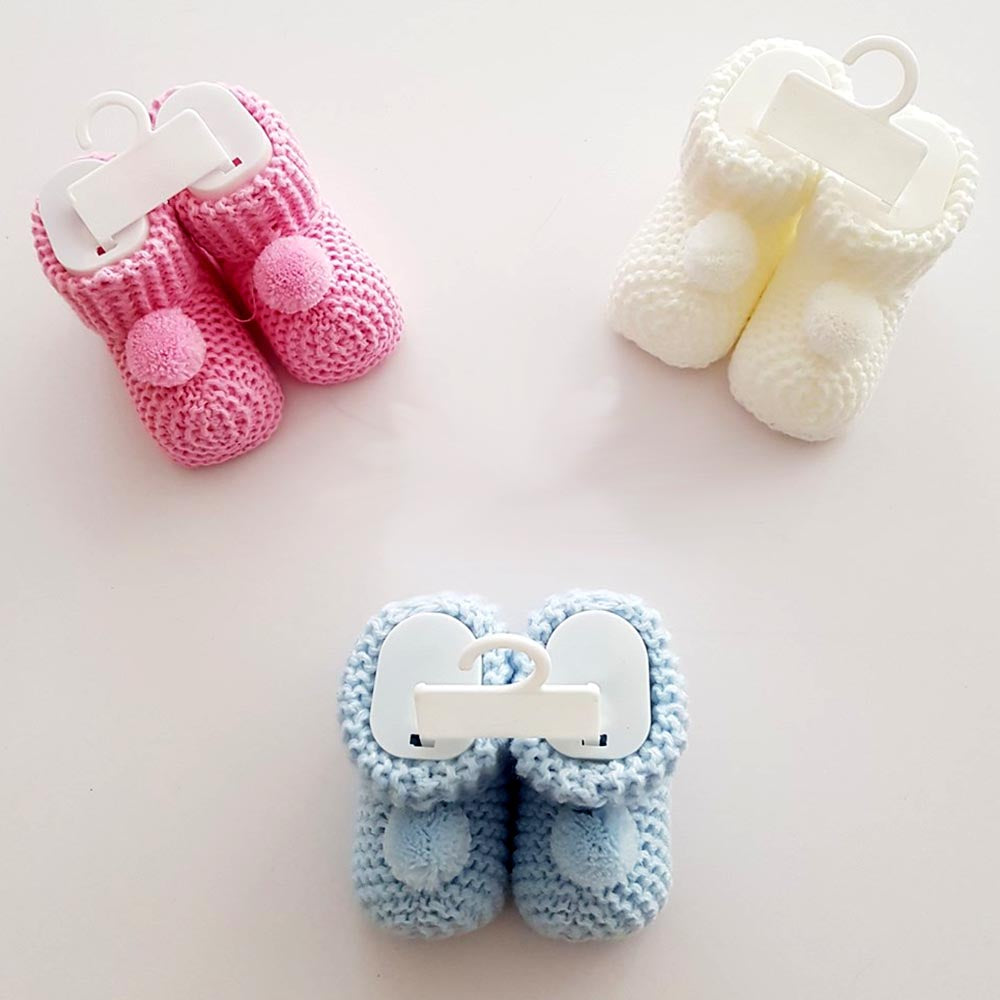 12-Pack Pom-Pom Knit Baby Boy Booties Blue (0-6 Months) - 253.3000