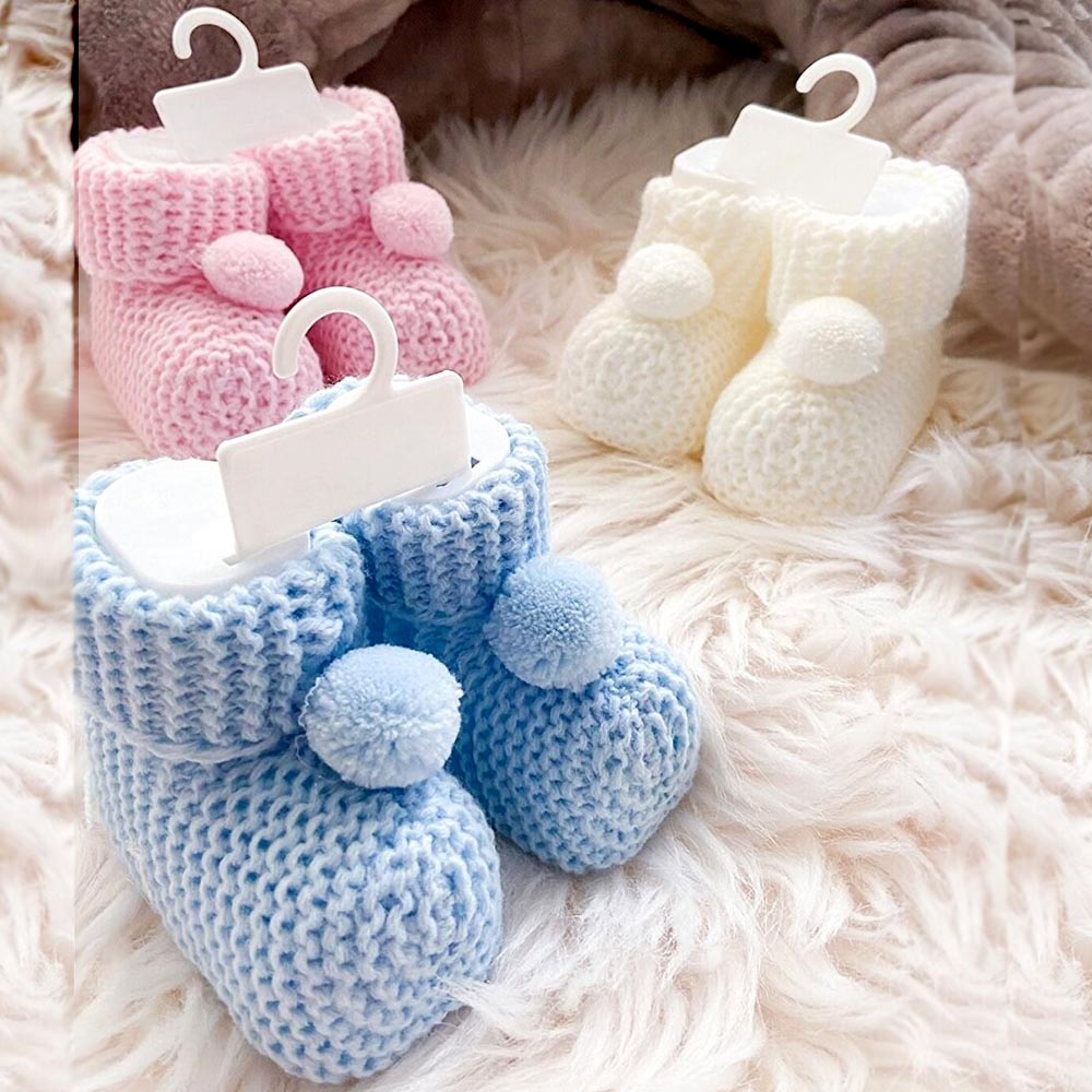 12-Pack Pom-Pom Knit Baby Booties White (0-6 Months) - 253.3000