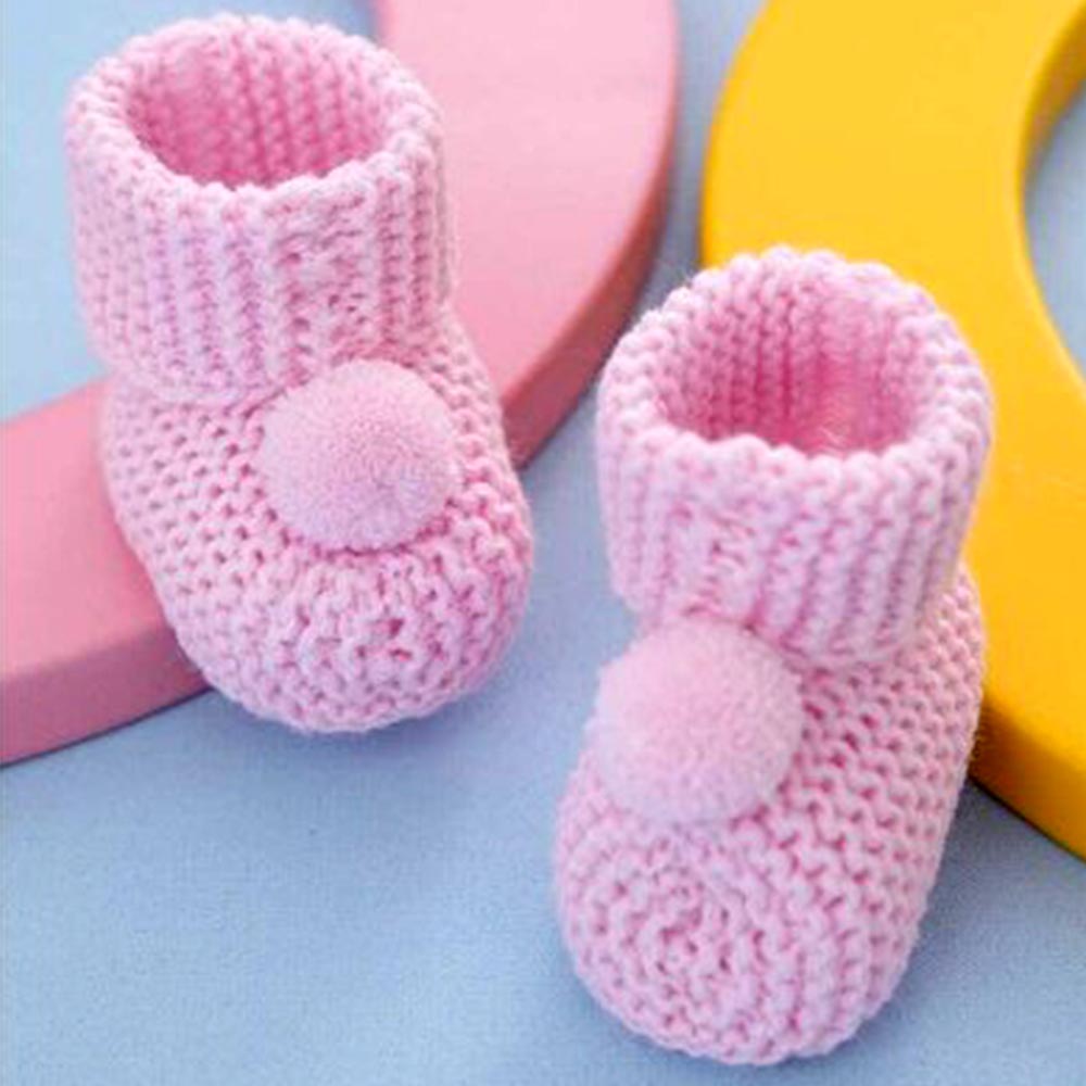 12-Pack Pom-Pom Knit Baby Girl Booties Pink (0-6 Months) - 253.3000