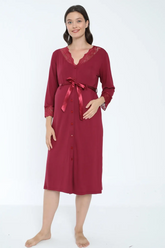 Lace Detailed Maternity & Nursing Nightgown Claret Red - 2631