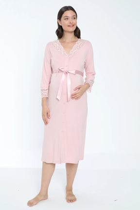 Lace Detailed Maternity & Nursing Nightgown Powder - 2631