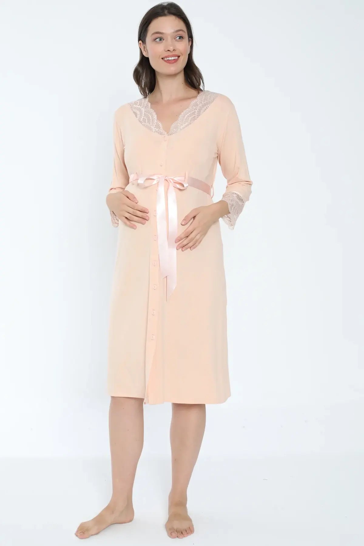 Lace Detailed Maternity & Nursing Nightgown Skin - 2631